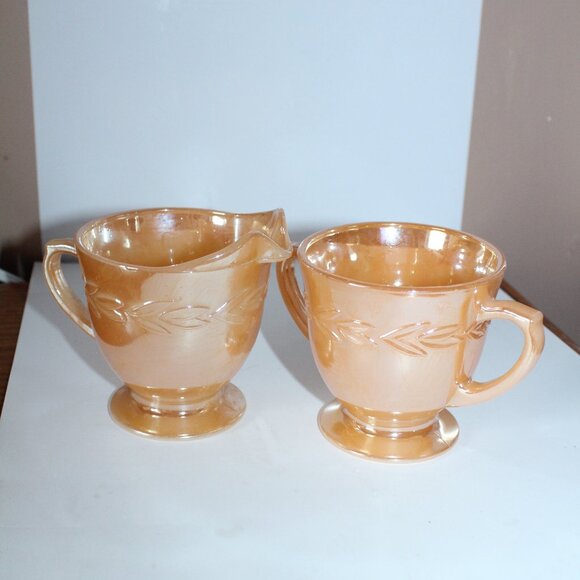Vintage Fire King Peach Lustre Creamer & Sugar Bowl - Picture 1 of 8